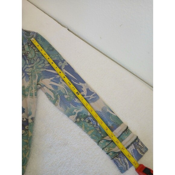 One World Womens Top Blouse Gray Blue Long Sleeve Scoop Neck Rhinestone Size 1X - Picture 12 of 15